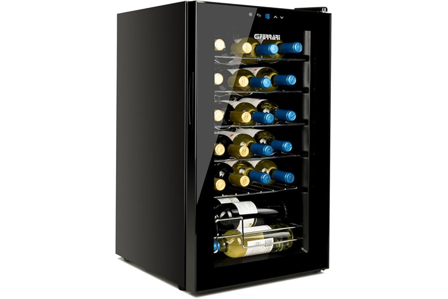 G3 Ferrari G90049 24" Reserve Wine Cellar, 63 Litres, LED Display, Capacity 24 Bottles, Low Energy Consumption, Thermostat from 5°C to 18°C, Complete with Interior Light and Shelves