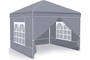 Gazebo, Ej.Victor Pop Up Gazebo 2.5 x2.5 with 4 Sides and Windows Sun Protection for Garden Tent, Party, Stall, Outdoor Craft Show, Farmers Markets-Grey