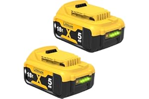 2 Stück 5000mAh DCB182 Ersatzakku für Dewalt Akku 18V, 5 Ah Ersatz für Dewalt Batteries DCB200 DCB184 DCB101 DCB107 DCB112 DCB105 DCB115 DCB203 mit LED Werkzeugakku