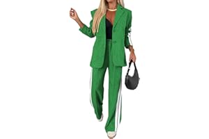 NBZSMLKN 2 Piece Casual Set with Blazer and Joggers for Women,Women's Lapel Long Sleeve Casual Suit,Oversized Jacket Wide Leg Pants Suits Notch Lapel Loose Fit Sets