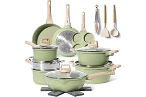 JUST PERFECTO HOUSEHOLD APPLIANCES Just Perfecto Juego de Ollas y Sartenes Cocina Antiadherentes 14 Piezas, Batería de Cocina Antiadherentes Aluminio, para Todas las Cocinas, Incluso Inducción, Ollas Cocina con Tapas (21 Pcs Green)