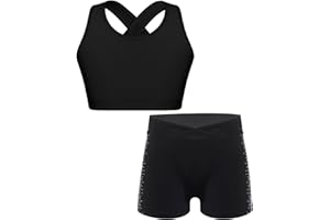 inhzoy Completo Sportivo da Allenamento Bambine e Ragazze Tuta da Ginnastica Artistica Danza Moderna Hip Hop Crop Top Sportivo Pantaloncini Sportivi Shorts Tracksuit