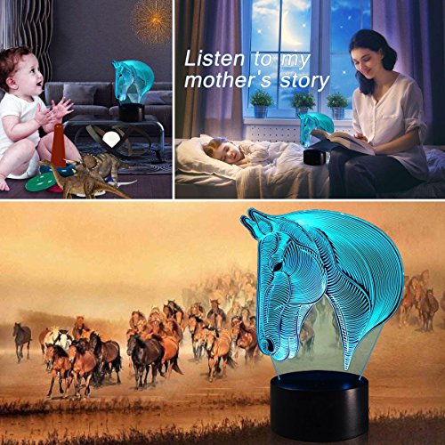Pferd 3D Optische Illusions-Lampen, FZAI Tolle 7 Farbwechsel Acryl berühren Tabelle Schreibtisch-Nachtlicht mit 150 cm USB-Kabel für Kinder Schlafzimmer Geburtstagsgeschenke - 7
