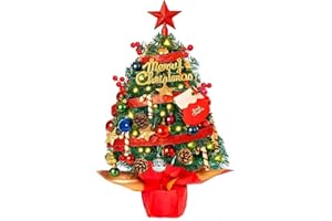 RPPIUP Mini choinka 60 cm, mała choinka stołowa z dekoracjami i łańcuchem świetlnym LED, sztuczna choinka na stół, do dekoracji domu i na imprezy