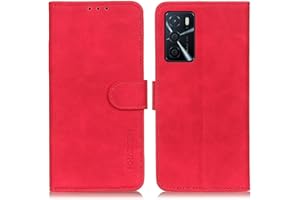 Unichthy For Oppo A16 / A16S / A54S Case Flip Shockproof Vintage Wallet Case PU Leather with Stand Magnetic Money Pouch Folio Silicone Bumper Gel Protective Phone Cover for Oppo A16 / A16S / A54S Red