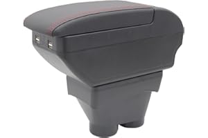 KAERGK Boîte d'accoudoir pour console centrale 208 2013-2018 avec porte-gobelet - Accoudoir double couche - Accessoires noirs (4 ports USB noirs avec filetage rouge)