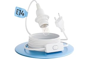 ‎GREATE greate E14 Lampenfassung mit Kabel und Schalter weiß 3,5 Meter - E14 Fassung mit Stecker max. 60W 250V - Glühbirnen Fassung für Weihnachtsstern, Papierstern uvm - Fassungen für Glühbirnen