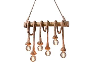 ZTTECH Lampada a sospensione a sospensione in corda di canapa industriale retrò a 6 luci in bambù (6-Luce)