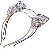 AWAYTR 3PC - Crystal Cat Ears Hair Hoop Headband for Women Girls Cats Ears Hairband Headwear Hair Accessories (Floral)