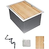 KORVO Workstation – Abwaschbecken, handgefertigt aus Edelstahl (SUS304; 18 Gauge/~1,2 mm), Einzelbecken, Schneidebrett aus Ba