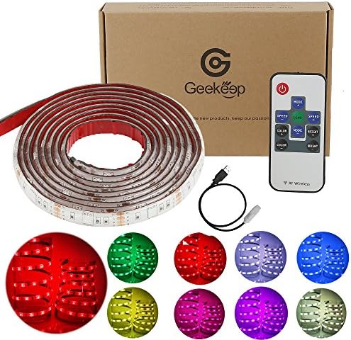 LED Strip Lights, GeeKeep RF Remoted USB Powered LED Light Strip Wireless Waterproof Flexible Rope Ribbon Decorative Light (2M/6.56ft)