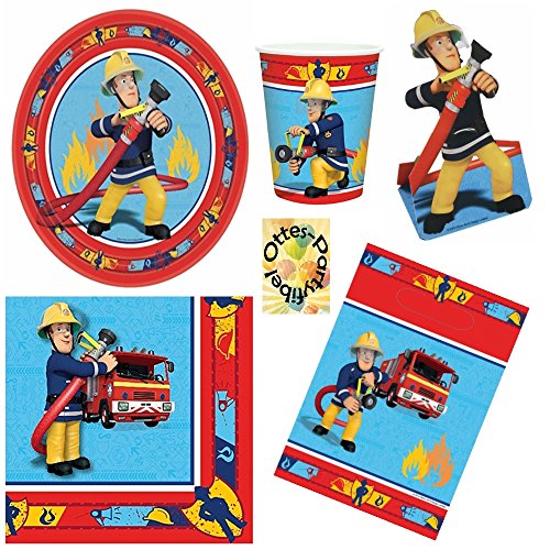 Feuerwehrmann Sam Partyset 52 Teile Becher Teller Servietten Karten Tüten für 8 Kinder