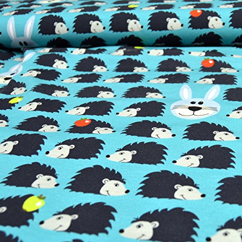 Jersey-Stoff „Igel und Hase“ bunt / Kinder-Baumwoll-Jersey / Beste Öko-Tex Qualität / Meterware ab 50cm / FX-3-2 (01. Türkis) - 4