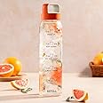 Borosil Neo Motivational Time Marker Glass Water Bottle with Orange Husk Lid | 1000 ml, Borosilicate Glass, Extreme Temperature Resistant, For Hot & Cold | Bottle for Milk, Lassi, Juice | AM PM Bottle