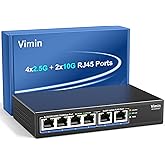 6 Port 10G/2.5G Ethernet Switch with Dual 10GBASE-T, Vimin 4X 2.5G + 2 10GB RJ45 Ports, 60Gbps Capacity, Desktop/Wall Mount M