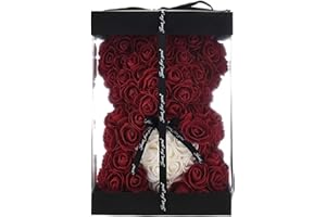 KÜNSTLICHE BLUMEN Geschenke für Mama, Geburtstagsgeschenk für Frauen, Valentinstagsgeschenk, Bär, Rose Teddybär in Einer Geschenkbox, vollständig zusammengebaute Geschenkbox, Hochzeit und Jubiläum… (Rotwein)