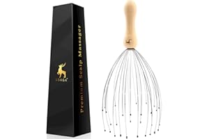 USAGA Masseur de tête à 32 doigts, gratte-tête, masseur de cuir chevelu pour la tête et le corps, poignée en bois relaxante (lot de 1)