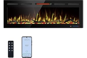 Mystflame Galaxy 50 Pro con Wi-Fi, Chimenea Eléctrica de Pared, Comandos de Voz de Alexa y Google Home, 13 Colores de Llama y Luz Inferior, Troncos y Cristales, Termostato 750/1500W, Pantalla Táctil