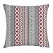 Produktbild VVIANS Aztec Throw Pillow Cushion Cover, Art Historical Civilizations Theme Vertical Stripes with Authentic Pattern, Decorative Square Accent Pillow Case, 18 X 18 inches, Black White Vermilion