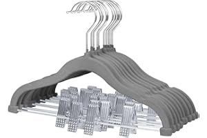 MangoKit-Paquete de 10 Perchas para Pantalones con Pinzas móviles,Ropa Infantil,con Gancho Giratorio,Antideslizantes,ahorran Espacio y Son Ideales para Faldas,Pantalones y Chaquetas (30 cm,Gris)