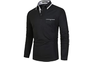 VMSUCIJ Mens Long Sleeve Polo Shirts Contrasting Colors Cotton Golf Tennis T-Shirt Business Work Tee Tops