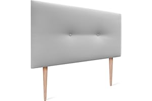 DHOME Cabecero de Polipiel o Tela Acualine Liso con Botones y Patas Tapizado de Alta Gama Cabezal Lujo Cama Dormitorio Moderno Acolchado (Polipiel Gris Claro, 105x105cm (Camas 80/90/105))