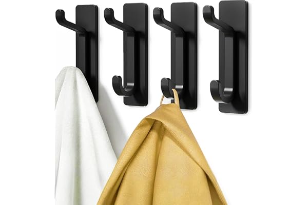 pickpiff Ganchos Adhesivos para Pared, Resistentes 6kg, Sin Taladrar, Impermeable, Colgadores para Baño Cocina Abrigos, Perchas Adhesivas de Acero Inoxidable, Negro, 4 Piezas