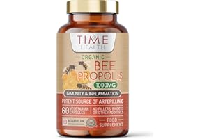 TIME HEALTH New: Organic Green Bee Propolis – High Strength 4:1 Extract – 1000mg – 60 Capsules – Immunity, Cognition & Inflammation Support – Harvested in Brazil – GMP – UK Made Supplement – No Additives