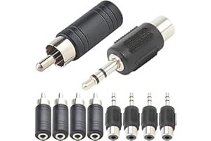 Xiatiaosann Adapter żeńskiego gniazda stereo 1/8 cala na męski mono RCA i adapter męski stereo 3,5 mm na żeński adapter monofoniczny RCA, niklowany, czarny (10 sztuk)