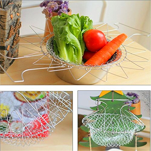dekawei Edelstahl Korb Braten, Chef Hundekorb faltbar, Sieb waschbar Gadgets Küche Kochen Werkzeug für Fettgebackenes oder Obst - 3