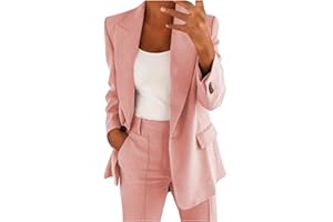L9WEI Elegante traje de negocios para mujer, con solapa, blazer de oficina, informal, monocolor, manga larga, chaqueta blazer frontal abierta, ropa exterior para otoño
