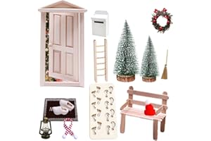Killogood Juego de puerta de amigo invisible, accesorios para puerta de gnoble con puerta de duende de madera, buzones en miniatura, botas, corona, árbol de Navidad, sombreros, bufandas