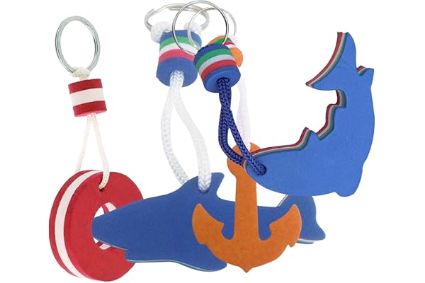 WideSmart 4 Pièces Flottant Eva Porte-clés,Porte-clés Flottants en Forme de Bateau Accessoire Flottant Dauphin Ancre pour Bateau Kayak Sports Nautiques Piscine Gym Vacances Activités