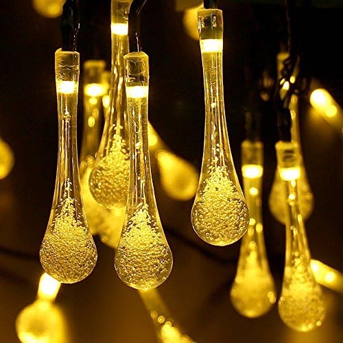 Aashion elements Christmas Solar Outdoor String Lights Icicle 20Ft 2 Light Modes 30 LED Water Drop Christmas Led strip lights flower lights for Outdoor Gardens Homes Party Christmas