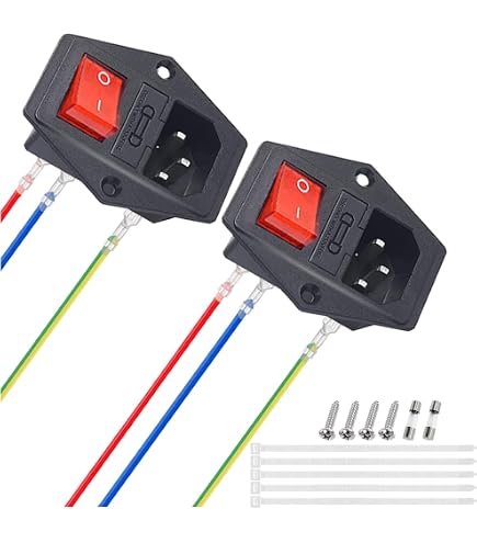 MKBKLLJY Einlassmodulstecker Set – 2 Stück Wippschalter 10A/250V AC, Mit Roter & Grüner LED, Inkl. Sicherungen, Klemmen & Schrauben