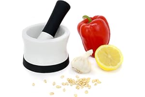 MAISON & WHITE Ceramic Pestle & Mortar Set Non-Slip | Porcelain Spice and Herb Grinder | Extract Oils from Herbs & Spices | Detachable Non-Slip Silicone Base & Handle | M&W