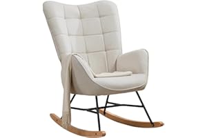 MEUBLE COSY Sillas Mecedora Escandinavo Sillón Relax Especial Lactancia para Salón Dormitorio Balcón Sala de Estudio, Tela, Madera Haya, Metal, Beige