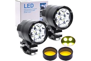 BIQING Universale Kit Fari Moto con Lente di Copertura Gialla,60W Fari Supplementari Moto LED 12V 24V Faretto Moto LED Fendinebbia Bianco 6000LM Impermeabile(2PCS)