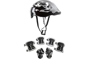 Povanjer Casque Vélo Enfant avec Genou Coude Poignet de Sécurité Pad Guard, Sets Protection Enfant, Skateboard réglable, pour Skateboard, Roller, Vélo, Hoverboard (Le Noir)