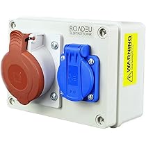 RoadEu - CEE stroomverdeler - CEE 16A stopcontact en 1x 230V Schuko verdeler. IP44 Stroomverdeler voor wandmontage voor binnen en buiten. Perfect voor werkplaatsen, schuren of tuinen