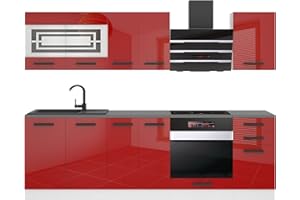 B BELINI GROUP Belini - Blocco cucina Margaret - Mobili da cucina, 240 cm, senza elettrodomestici con pensili e armadi, con controsoffitti, rosso lucido