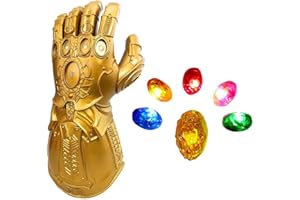 SINSEN Thanos Glove with LED Lights for Children Adults Thanos Gauntlet with Infinity Stones Power Glove with Gemstones Halloween Cosplay Costume Party Props