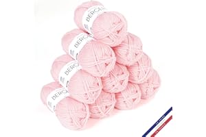 BERGERE DE FRANCE Bergère de France - BARISIENNE 7, lot de 10 pelotes de laine à tricoter et au crochet (10 x 50g) - 100% Acrylique - 6,5 mm - Fabrication Française - Gros Fil Rond très Doux - Rose (CANDY)