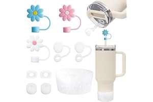 FOSFUKEER Stanley zestaw akcesoriów, zawiera 6 szczelnych silikonowych zatyczek, 3 pokrywki ze słomką kwiatową, 1 silikonowe etui do kubków Stanley Cup 1200 i 850 ml, kubki nie wchodzą w zakres