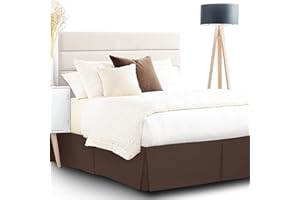 FASCINATDECO Gonna da Letto a Pieghe, Gonna da Letto a Ribalta da 35 cm, Mantovana Giroletto a Volant in Morbida Microfibra Spazzolata, Gonna da Letto con angoli divisi (Caffè,198x203 cm)