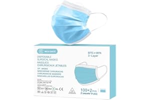 MEDI SANTÉ Lot de 102 Masque Bleu Chirurgical Masque Médical Jetable Masque de Protection Type IIR EN14683-2019, BFE≥98%, 3 Plis
