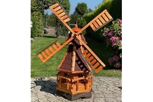 Darlux Deko-Shop-Hannusch Moulin à vent hexagonal en bois avec roulement à billes Marron/rouge Hauteur 120 cm