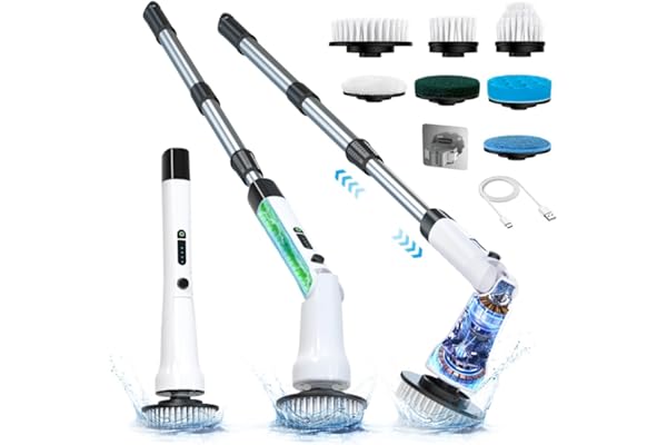 Electric Spin Scrubber, Cordless Cleaning Brush Scrubber for Cleaning Bathroom, Power Shower Scrubber with 400RPM/Mins-8 Replaceable Brush Heads, 3 Adjustable Size, 2 Speeds for Bathtub Glass Car.