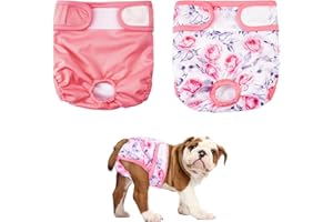 AITMEXCN Reusable Dog Nappies Female Small, 2PCS Washable Dog Period Pants in Season, Super Absorbent Breathable Dog Diapers - Pink - M