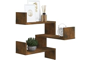Keketa Corner shelf, 3-Tiers Wood Floating Wall Shelf with Zigzag Design, Modern Hanging Corner Shelves for Bedroom, Living Room, Kitchen and Office Smoked Oak 40x40x50 cm Engineered Wood